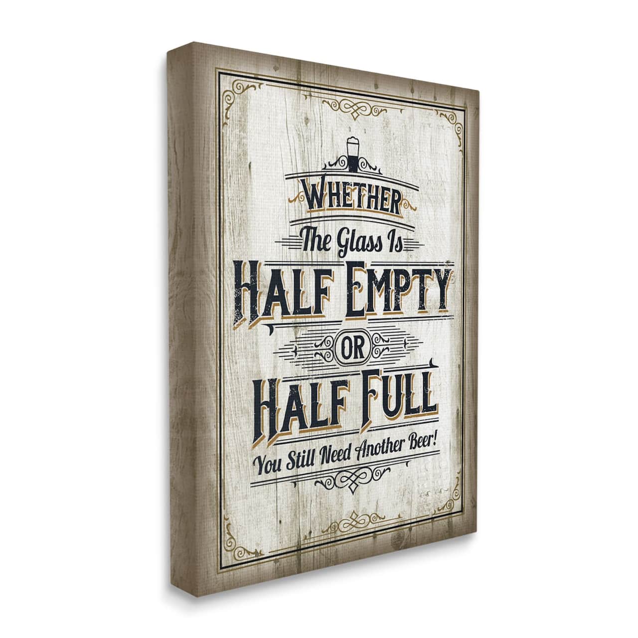 Stupell Industries Half Empty Beer Sign Bar Room Word Design Canvas Wall Art